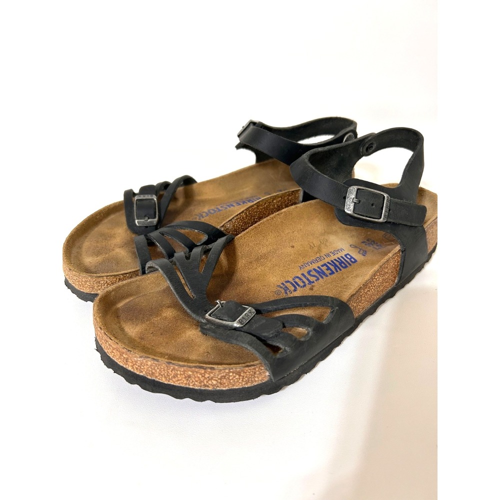 Birkenstock Bali Sandals Black Oiled Leather Slingback Strap Buckle size 37 W‎ 6